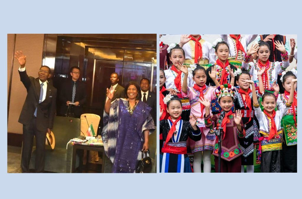 Los niños de la escuela “La amistad Guinea Ecuatorial-China” saludan a la Pareja Presidencial